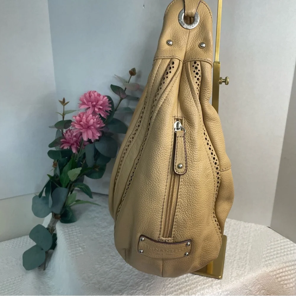 Tignanello Beige‎ Tan Leather Perforated Hobo Shoulder Bag